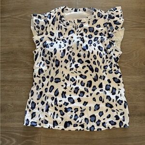 Women's Blue and White Ruffle Sleeve Swim Top